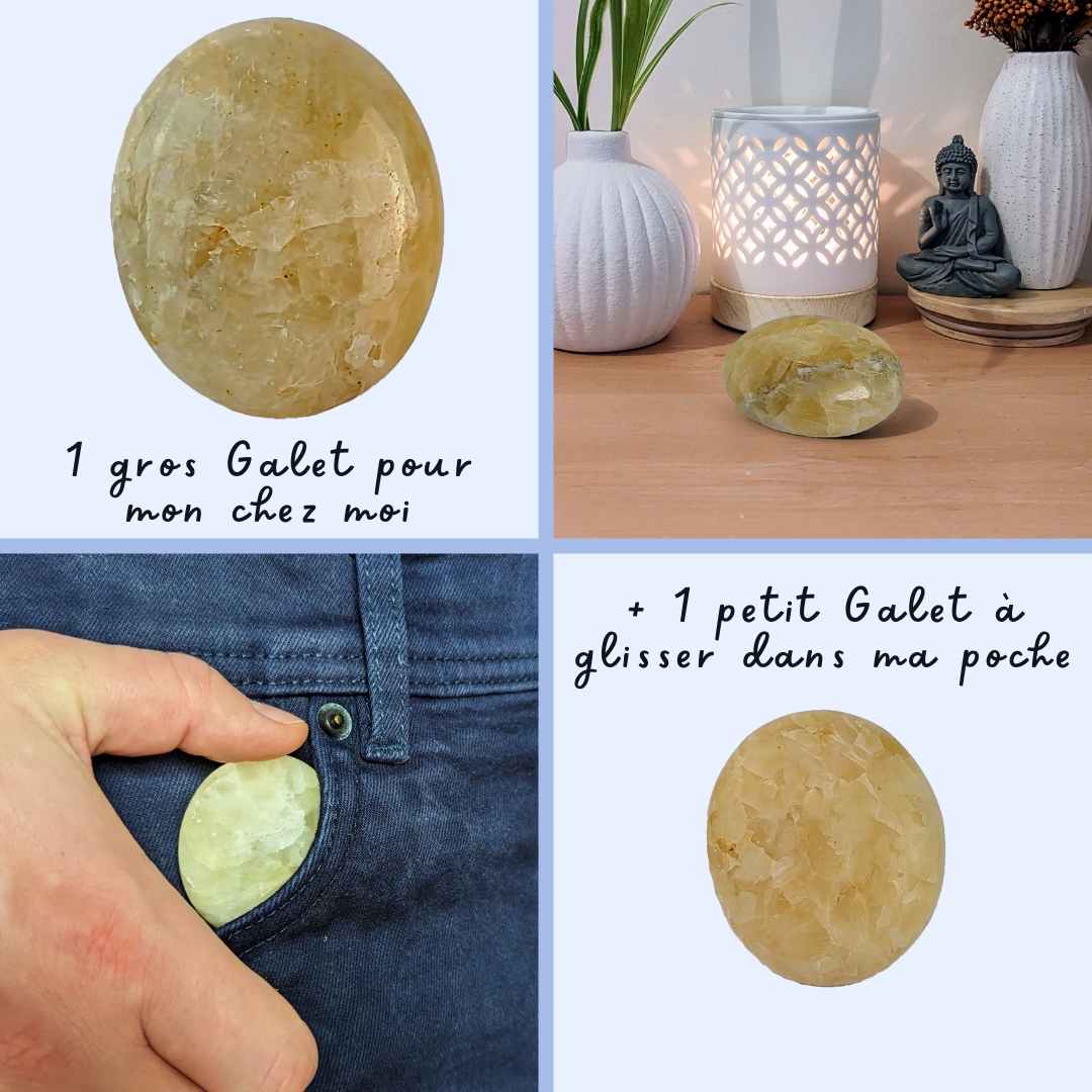2 x Galets Calcite Jaune Grade B avec imperfections