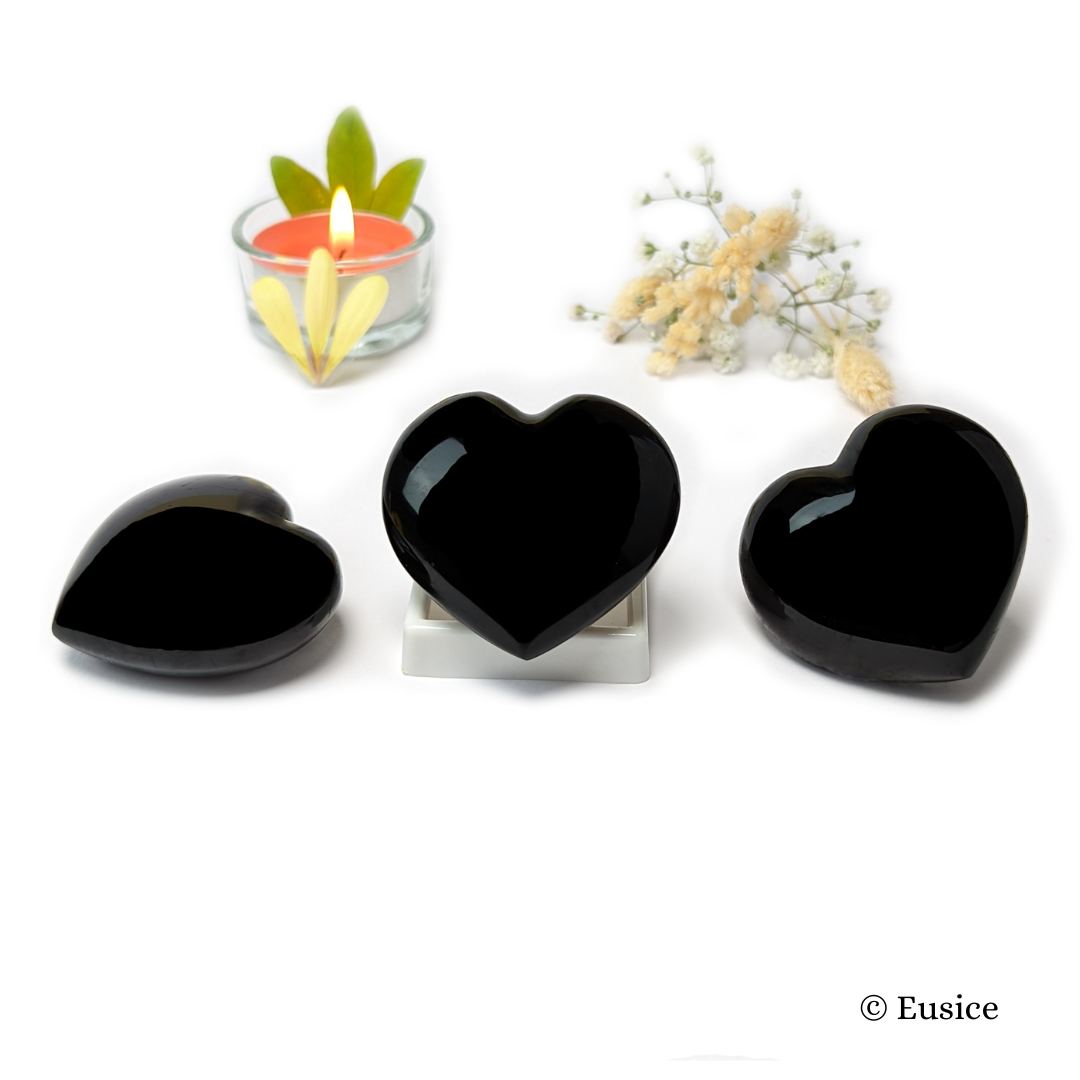 Black Tourmaline Heart, handmade natural stone